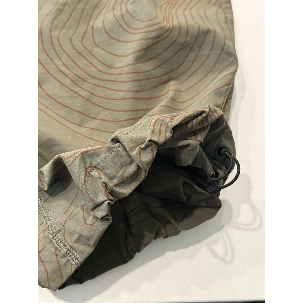 Nike Tech Open-Hem Woven Pants L Olive Topographic Print Straight Leg IM7838-325